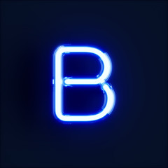 Obraz premium Neon light alphabet character B font