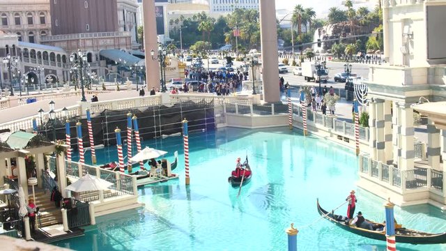 Gondolier Rowing Tourists In A Gondola Las Vegas