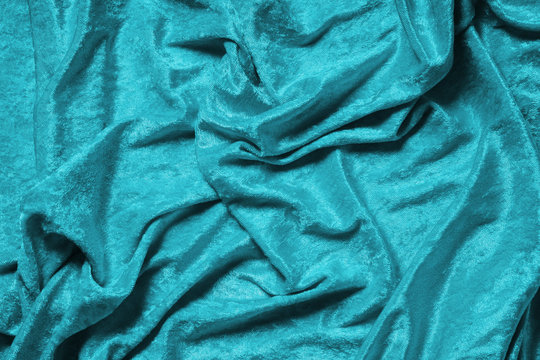 Cyan Blue Or Turquoise Panne Velvet Drape Background Texture