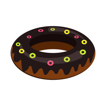 Bright chocolate donut. Inflatable swimming ring. Vector illustration can be used for topics like pool party, vacation, beach, seaside