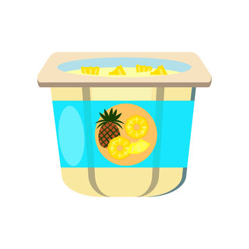 Pineapple yogurt. Yoghurt, package, pot, container, sticker. Vector illustration can be used for topics like breakfast, healthy food, dessert