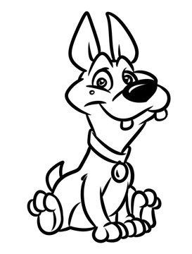 Dog sitting happy animal character  cartoon illustration isolated image coloring page