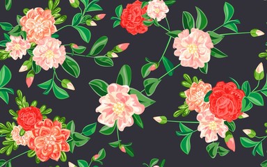 Camellia pattern. Cartoon illustration of camellia vector pattern for web design