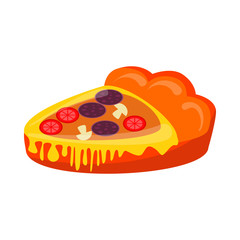 Rubber slice of pizza. Inflatable swimming mattress, lifebuoy, toy. Vector illustration can be used for topics like pool party, vacation with kids, beach, fun