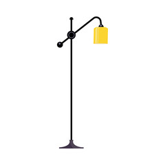 Standard lamp. Yellow lampshade, pole, floor. Vector illustration can be used for topics like interior design, furniture, apartment decor, light