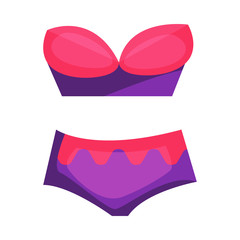 Stylish bikini. Pink and violet swimsuit for women. Vector illustration can be used for topics like beach, pool party, summer vacation, swimwear