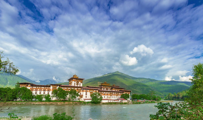 Fototapeta na wymiar Punakha Dzong Monastery, one of the largest monestary in Asia, Punakha, Bhutan