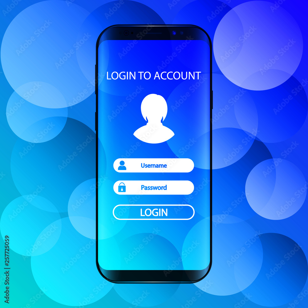 Aufkleber interface. log in to account in smartphone.