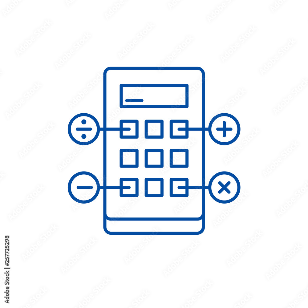 Poster business calculation line concept icon. business calculation flat vector website sign, outline symbo