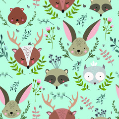 Woodland animal seamless background illustration