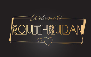 Obraz premium SouthSudan Welcome to Golden text Neon Lettering Typography Vector Illustration.