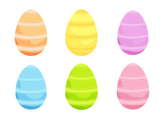 Set of Easter eggs in Pink, Green, Blue, and Yellow for holiday greetings. 