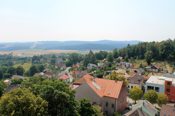 Fototapeta na wymiar Panoramic view of the village of Lipnice over Sazava from the wall of the medieval castle