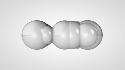 3D illustration of many white balls in space, arranged randomly. Abstract image of round objects connected to each other. Isolated on white background. 3D rendering