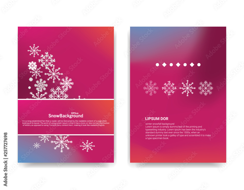 Poster winter background design of white snowflake with copy space