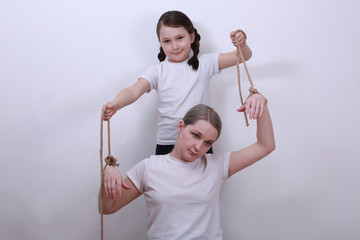 Daughter and mother. Manipulation in the family. Control. Childish egoism. The daughter holds the...