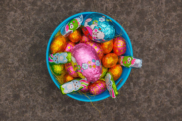 easter eggs in.a basket