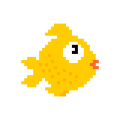 Goldfish pixel art. Gold Fish 8 bit Sea animal vector. ocean character 8bit