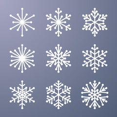 Set of snowflake on gray background