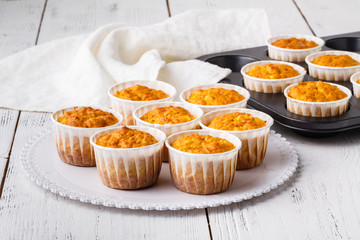 Pumpkin muffins with cream and candied fruits