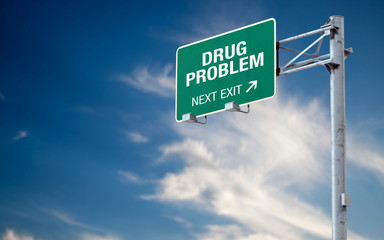 3D rendering highway sign and message about drug problem