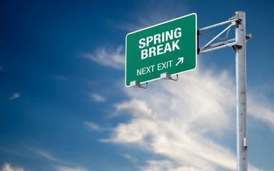 3D rendering highway sign and message about spring break
