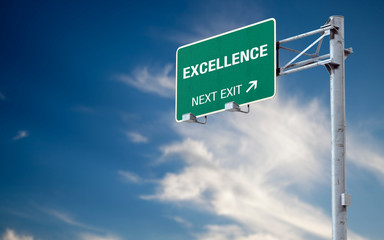 3D rendering highway sign and message about excellence