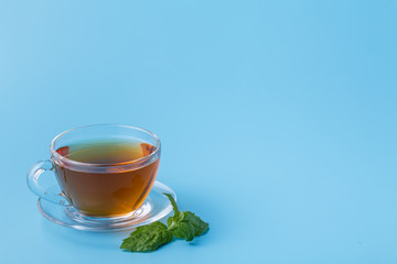 Black Mint tea. Mint in glass cup