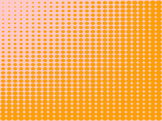 Pop art background, the orange color turns into pink. Circles, balls of different shapes. Raster