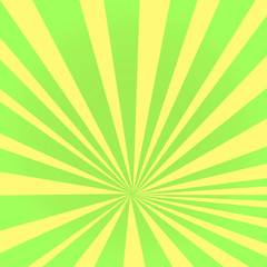 Pop art background, the rays of the sun green color turns into yellow. Circles, balls of different shapes. Raster