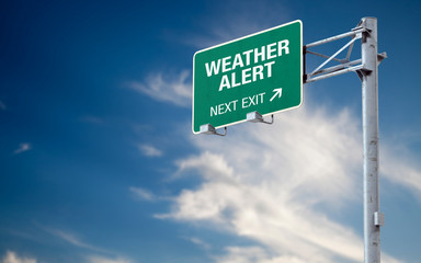 3D rendering highway sign and message about weather alert