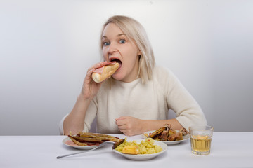 the girl is suffering from abdominal pain. Digestive problems, stomach pain, diarrhea,...