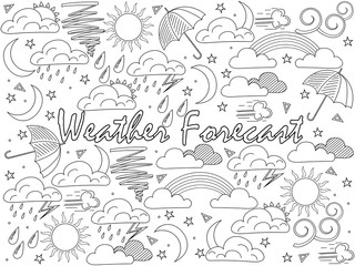 Objects of linear art on a white background. Weather forecast, news. Raster