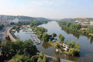 Fototapeta premium Panoramic view of Prague Czech Republic and Vltava river from Visegrad fortress