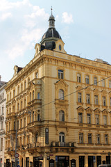 Architectural elements of the facade of the building in the historic center of Prague Czech Republic