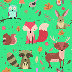 woodland animals seamless background