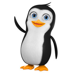 Funny penguin points to an empty space. 3d render illustration.