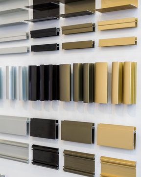 Different colors of profiles for furnishing furniture mounted on the shield for the convenience of demonstration
