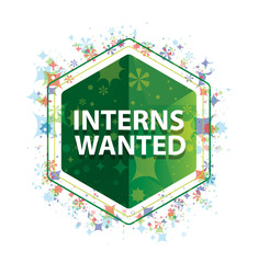 Interns Wanted floral plants pattern green hexagon button
