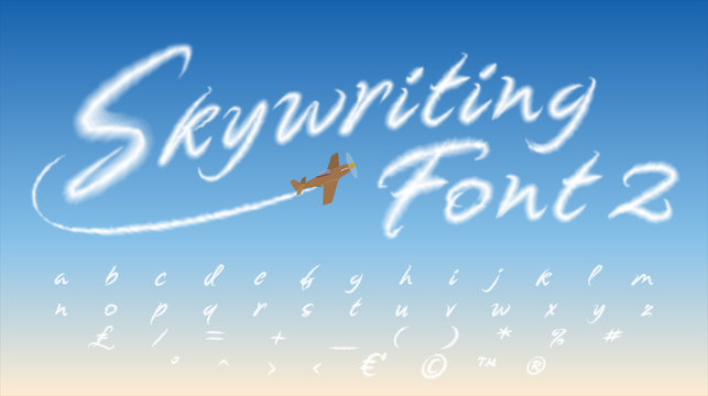 Skywriting Font-2: Vapor-Inspired Lower-Case: 44 characters. For people whose hearts are in the clouds