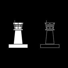 Airport control tower Control tower air traffic icon set white color vector illustration flat style image