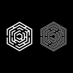 Hexagonal Maze Hexagon maze Labyrinth with six corner icon set white color vector illustration flat style image
