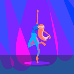 Young woman dancing in club neon lights, vector illustration