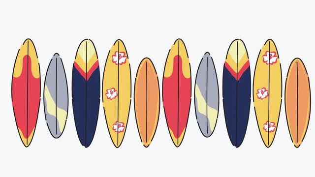 Wind surfing boards. Summer video concept. Hand drawn. Flat design animation