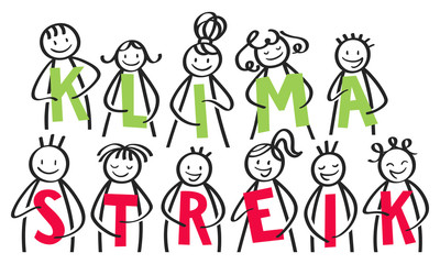 KLIMASTREIK Strichmännchen halten Buchstaben