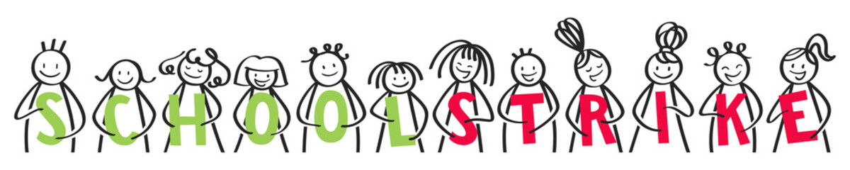 SCHOOL STRIKE Stick people holding letters horizontal banner