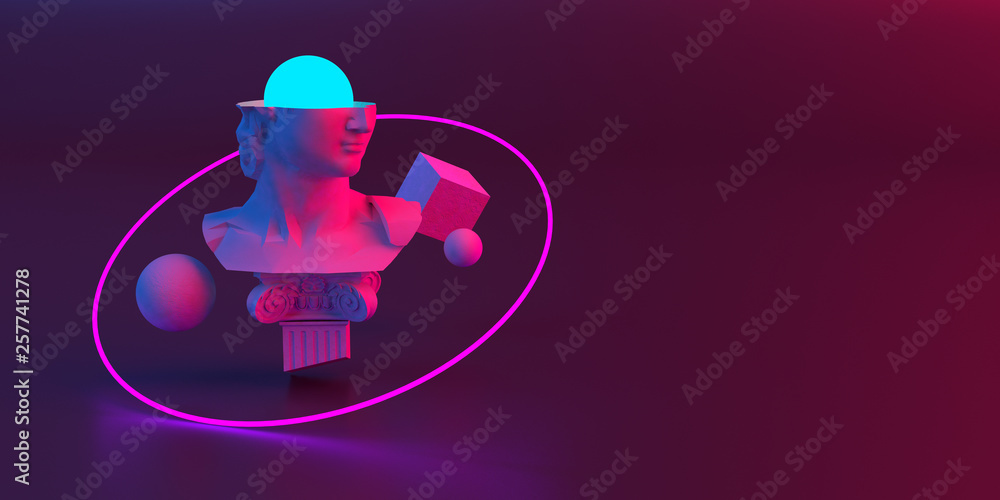 Wall mural 3d-illustration of an abstract composition of sculpture and primitive objects
