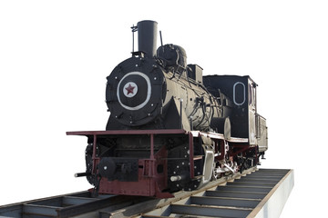 old retro black steam locomotive train isolated on white background