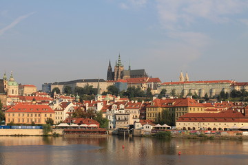 Fototapeta na wymiar Panoramic view of Malostranska district in Prague and St. Vitus Church and Vltava river in Prague