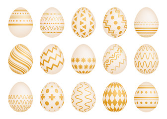 Set of Fifteen Easter eggs with gold texture